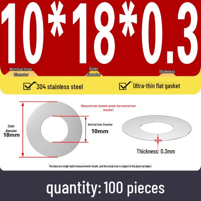 Plochá podložka z nerezové oceli 304 pro nastavení vůle hřídele (0,1/0,2/0,3 mm)