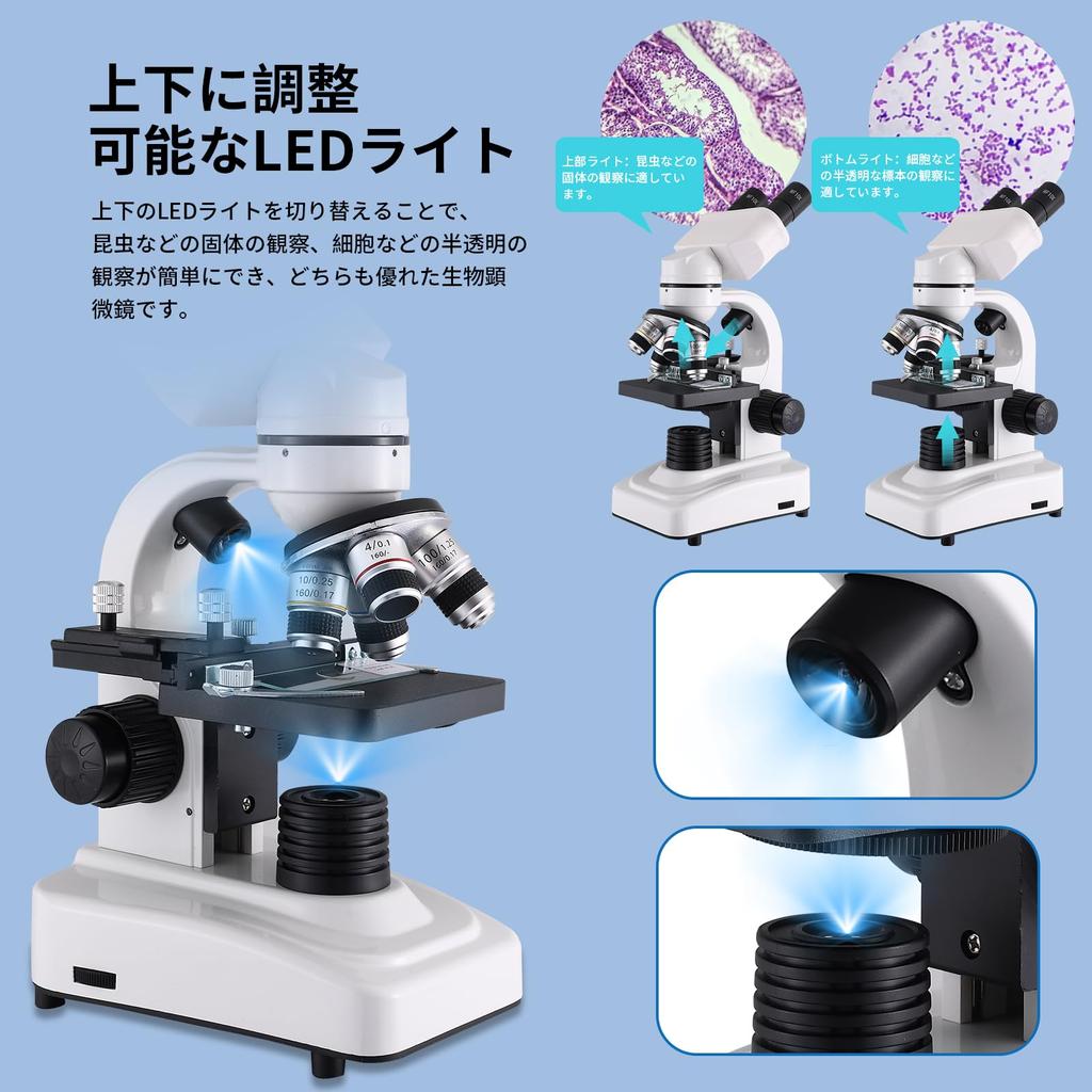 Herwicm Compound Binocular Microscope with 40X-2000X Super Magnification, 10X25X Wide-Angle Eyepieces with LED Light Source, Stereo Microscope with