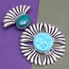 Blue Cameo Face Gemstone Unisex Women's Ethnic Silver Jewelry Pendant 3.5"
