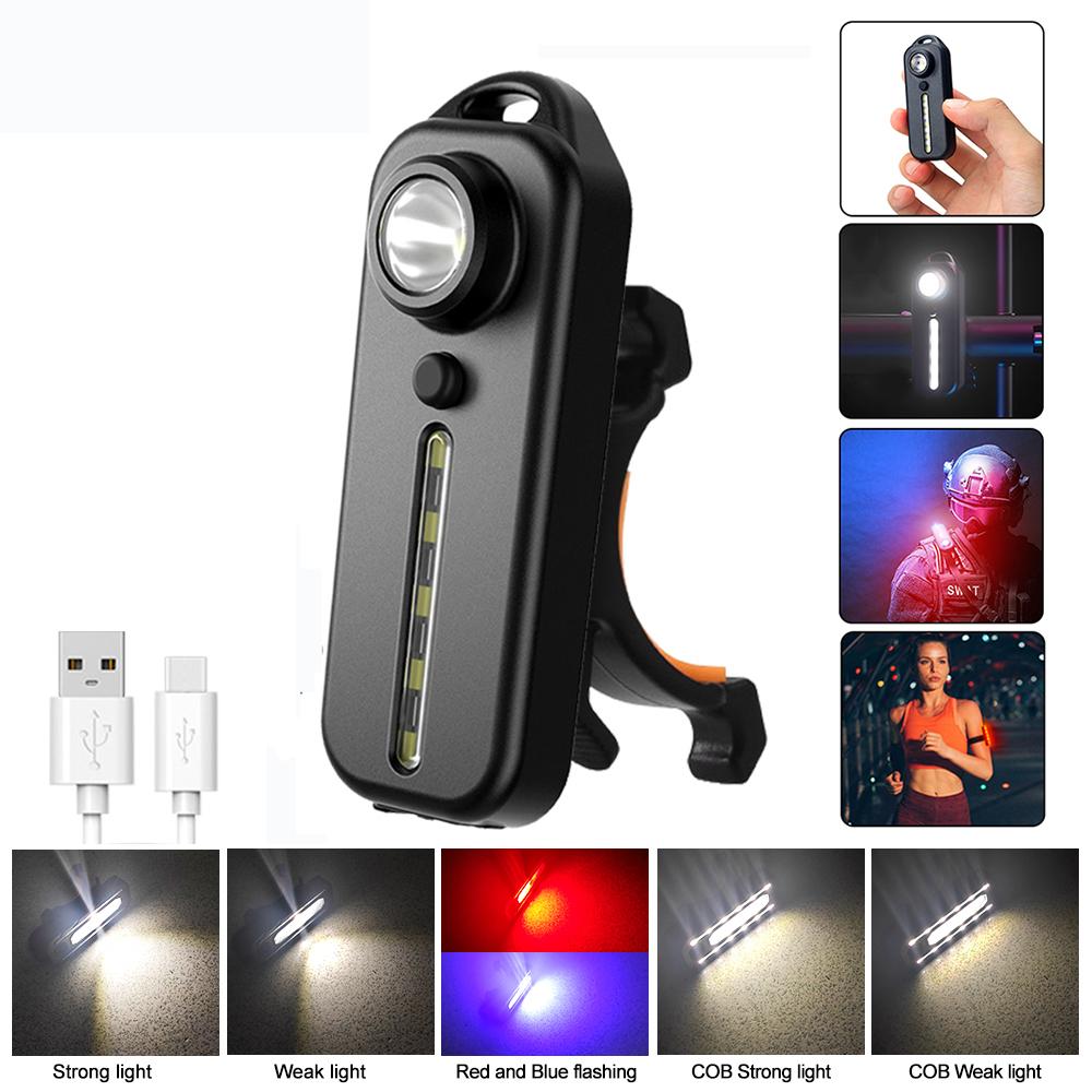 Red&Blue LED stroboskopické výstražné světlo Policejní svítilna s klipem na rameno Venkovní běžecké světlo USB dobíjecí bezpečnostní helma Pracovní svítilna