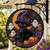Creative Halloween Gift for Home Solar Powered Hanging Light, Skull Witch Black Cat Cemetery Zombie Design LED Light Ghost Pumpkin Lanterns