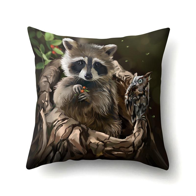 Oil Painting Animal Single-sided Polyester Pillowcase Home Living Room Soft Decoration Sofa Cushion Cover Bedroom Bed Pillowcase