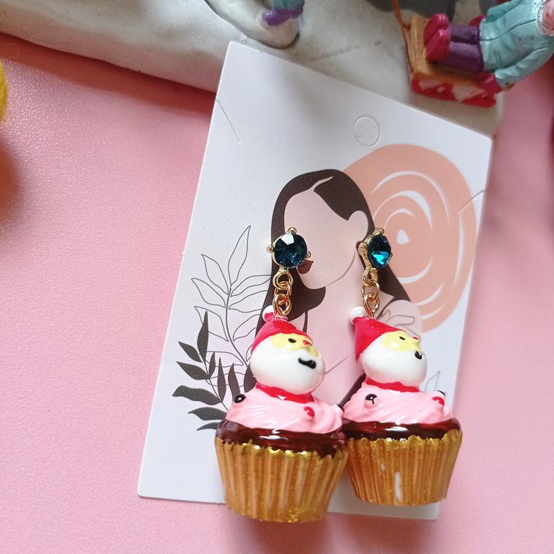Christmas Snowman & Egg Tart 925 Stud Earrings - No Piercing Ear Clips for Women