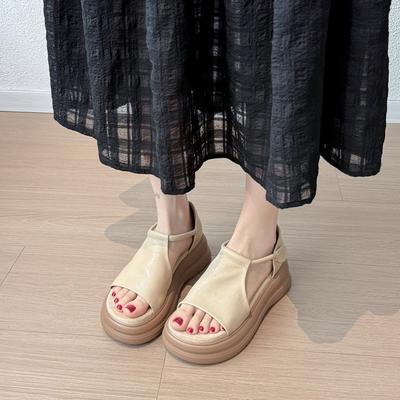 French Platform Open-toed Sandals Women's 2025 Summer New Small Soft Sole Simple Casual Fashion Roman Sandals