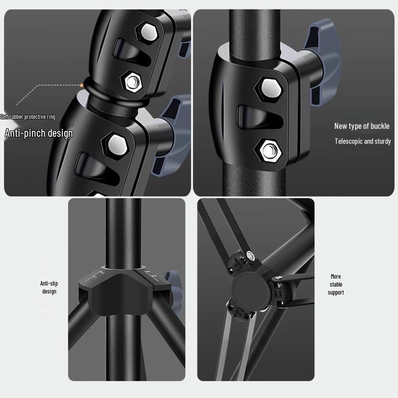 Dual-Position Carbon Steel Phone Stand with Fill Light for Outdoor Streaming