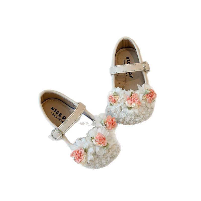 Girls Flower Decorated Korean Style Princess Soft Sole Kids Leather Loafers