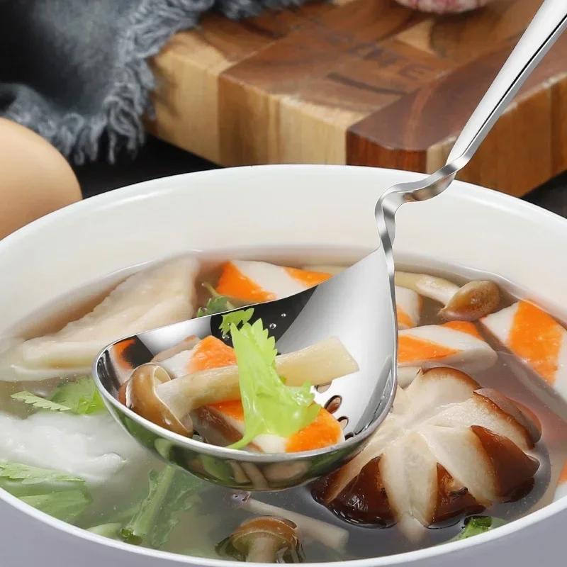1pcs Stainless Steel Long Soup Spoon Colander Kitchen Utensils Tableware Deepen and Thicken The Long Handle of The Spoon