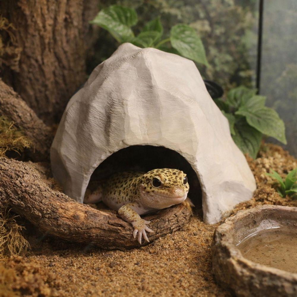 Plastic 3D Printed Reptile Shelter Realistic Artificial Reptile Habitat Stable Hidden Cave Shelter Aquarium Decoration