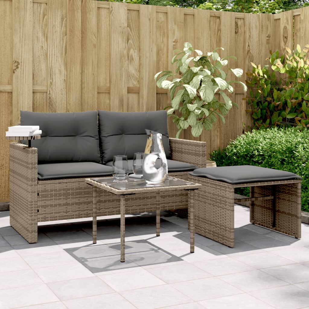 3 Piece Garden Sofa Set with Cushions Grey Poly Rattan