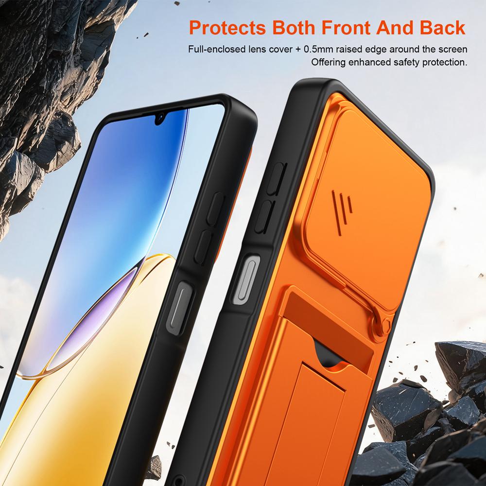KEYSION Card Slot Holder Bag Phone Case for ZTE Blade A56 Slide Camera Protection Kickstand Shockproof Cover for Blade A56 Pro