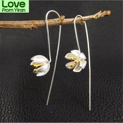 Nuovo temperamento alla moda Fiore 925 Sterling Silver Gioielli Gancio per le orecchie Personalità Loto Squisito Orecchini popolari E121