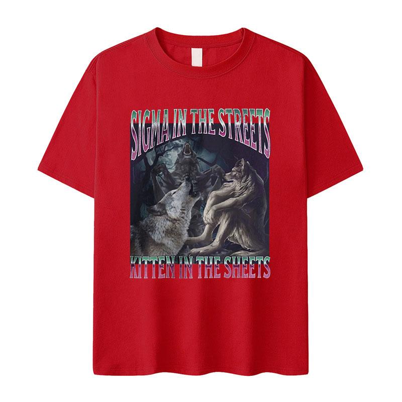 Sigma auf der Straße Kätzchen im Bett Lustiges Werwolf Meme T-Shirt Mann Cringe Werwolf Reißend Gothic Streetwear T-Shirt Männlich