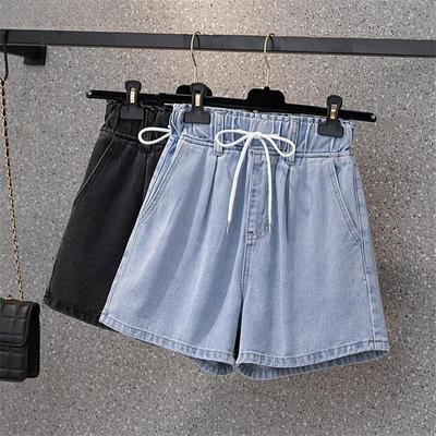 Plus Size Jeans Eleganckie Krótkie Spodnie Damskie Oversize Luźne Swobodne Bawełniane Jeansowe Damskie Swobodne Spodnie 4XL Niebieskie