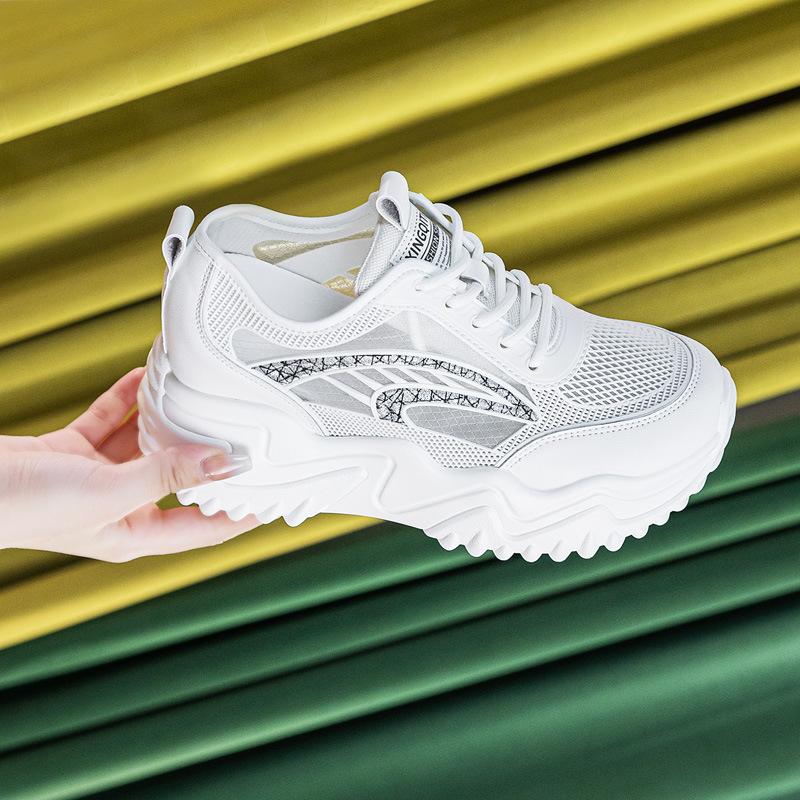 Summer Hollow Mesh Women'S Sneakers Breathable Mesh Platform Shoes Non Slip Thick Bottom Lace-Up Fashion Casual Running Trainers