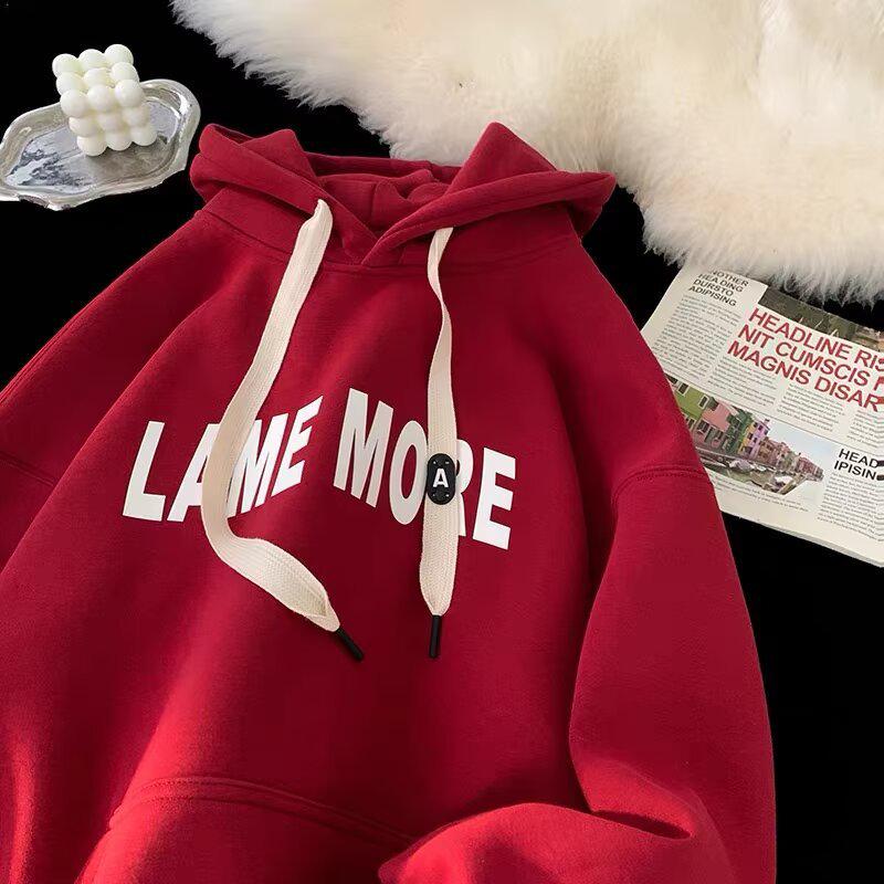 Unisex Loose Fit Thickened Velvet Hoodie with Logo Print for Autumn/Winter 2025