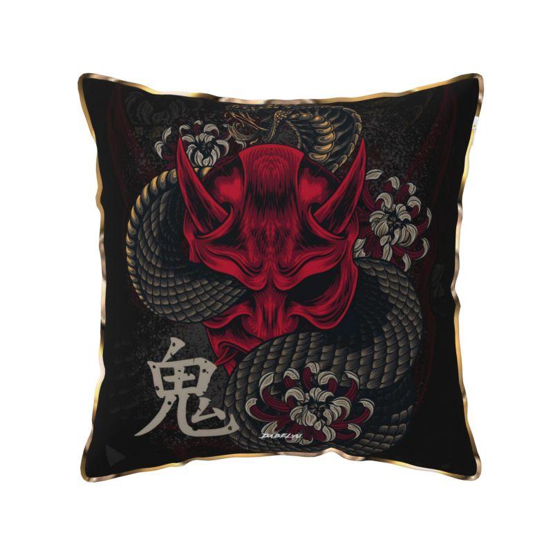 Japanese Art Oni Mask Snake Print Velvet Throw Pillow Cover X Inches Soft Cozy Pillow Case for Sofa Couch Bed Car Decor