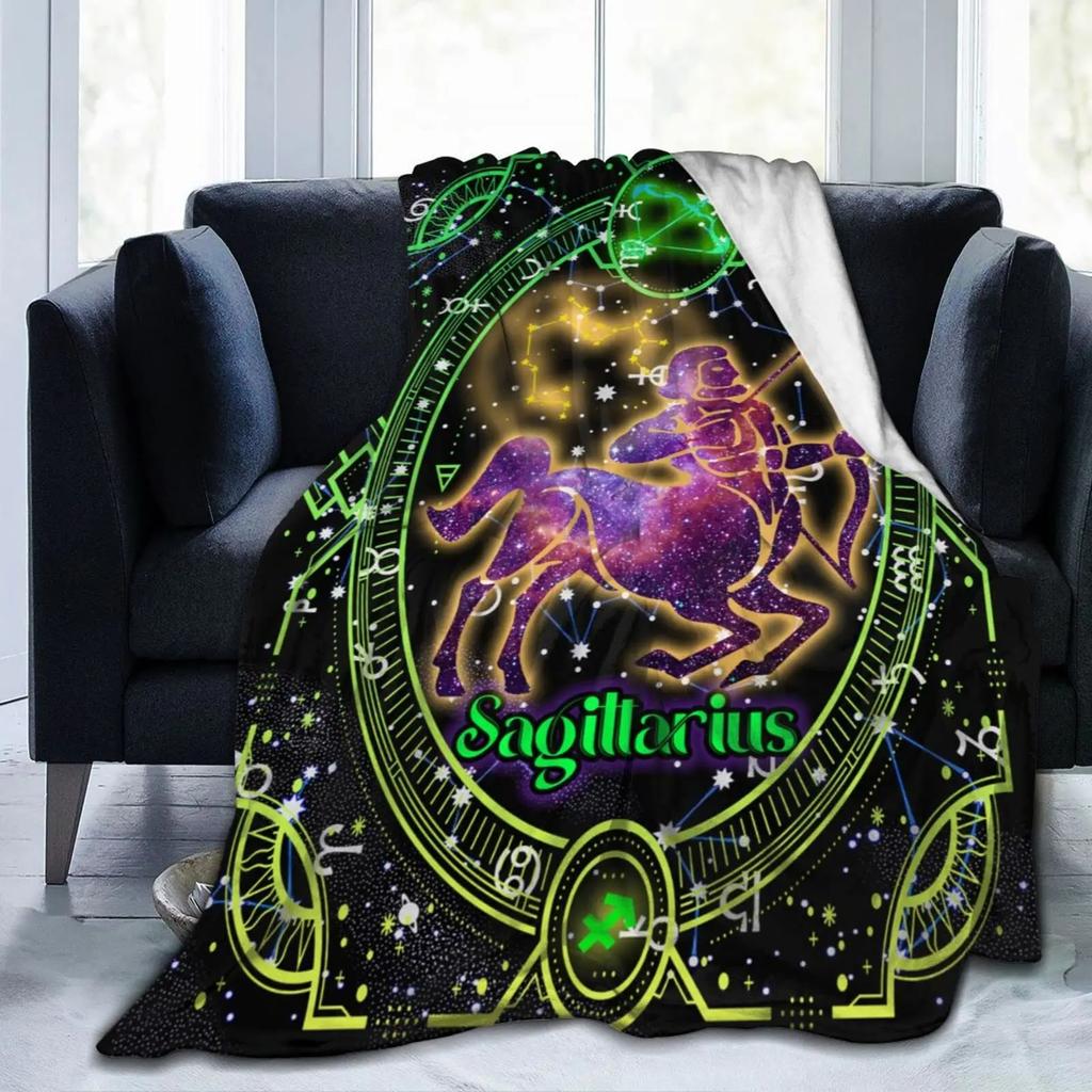 Cartoon Cancer Birthday Blanket Constellations Throw Blankets Soft Horoscope Astrology Flannel Throw Blanket Zodiac Sign for Bed