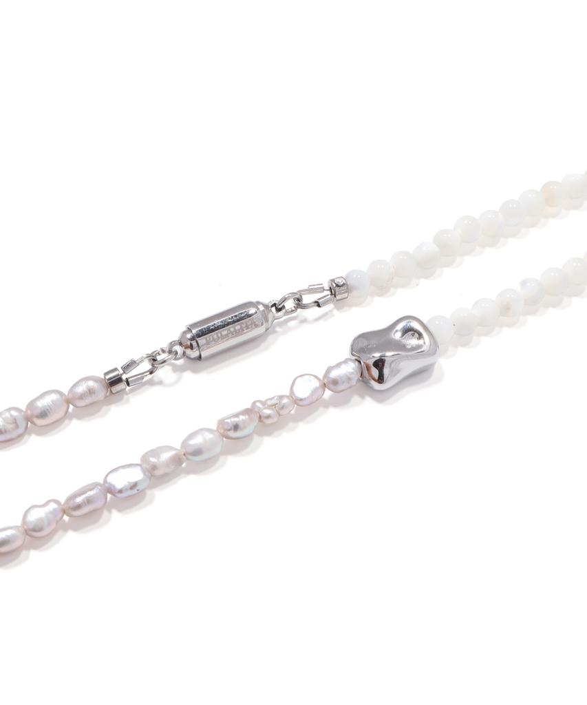 Polalita Half Pearl Milk Mother-Of-Pearl Silver Point Necklace (Plt-Nl-088_Wt)