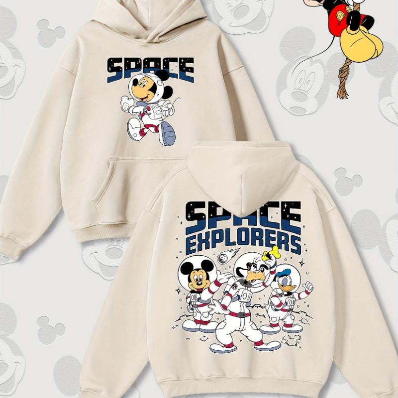 Disney Cartoon Print Autumn and Winter Hooded Sweater Crew Neck Long-sleeved Hoodie Loose Casual Style Suitable for Men Women