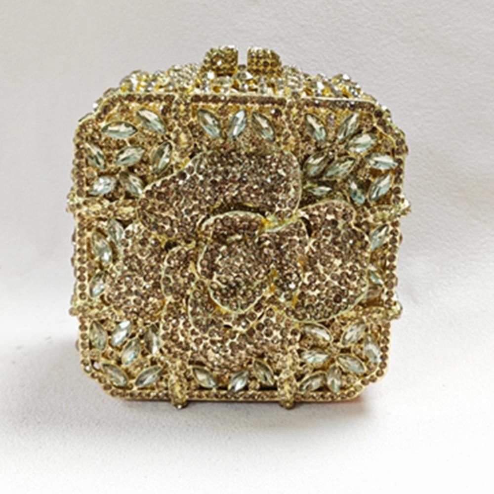 

Square Shape Orange/Gold Crystal Evening Bag New Luxury Diamond Lady Party Purse WHTUOHENG Mini Women Minaudiere Handbags 11cmX11cmX7cm