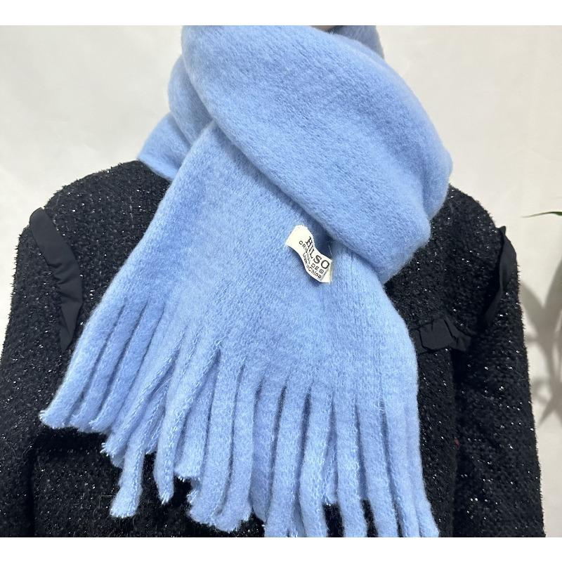 Solid Color Tassel Soft Waxy Plush Scarf for Women Autumn and Winter Plus Velvet Thickened Versatile Couple Student Warm Scarf