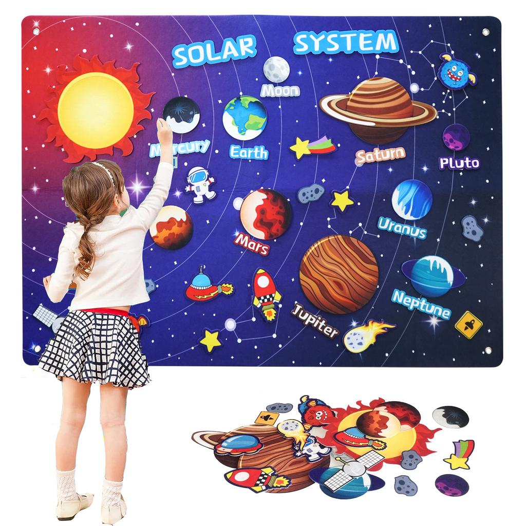 41PCS Space Felt Story Board Set - 43"x29" Solar System Universe Toy, Hangable Early Learning Activity Kit