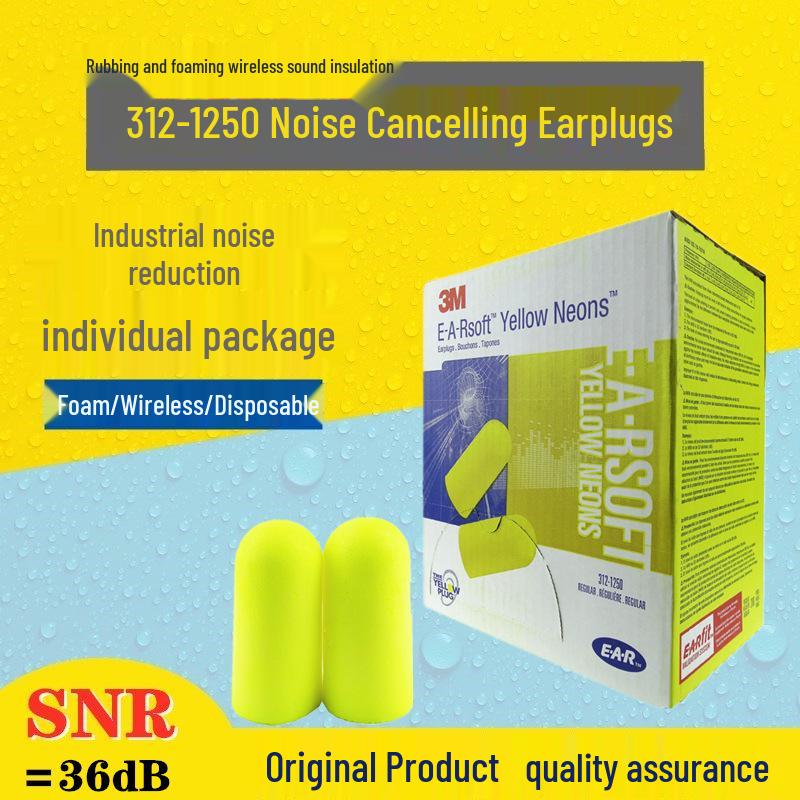 3M Fluorescent Yellow Cordless Bullet Earplugs - Soundproof Noise-Cancelling for Sleep, Study, Work