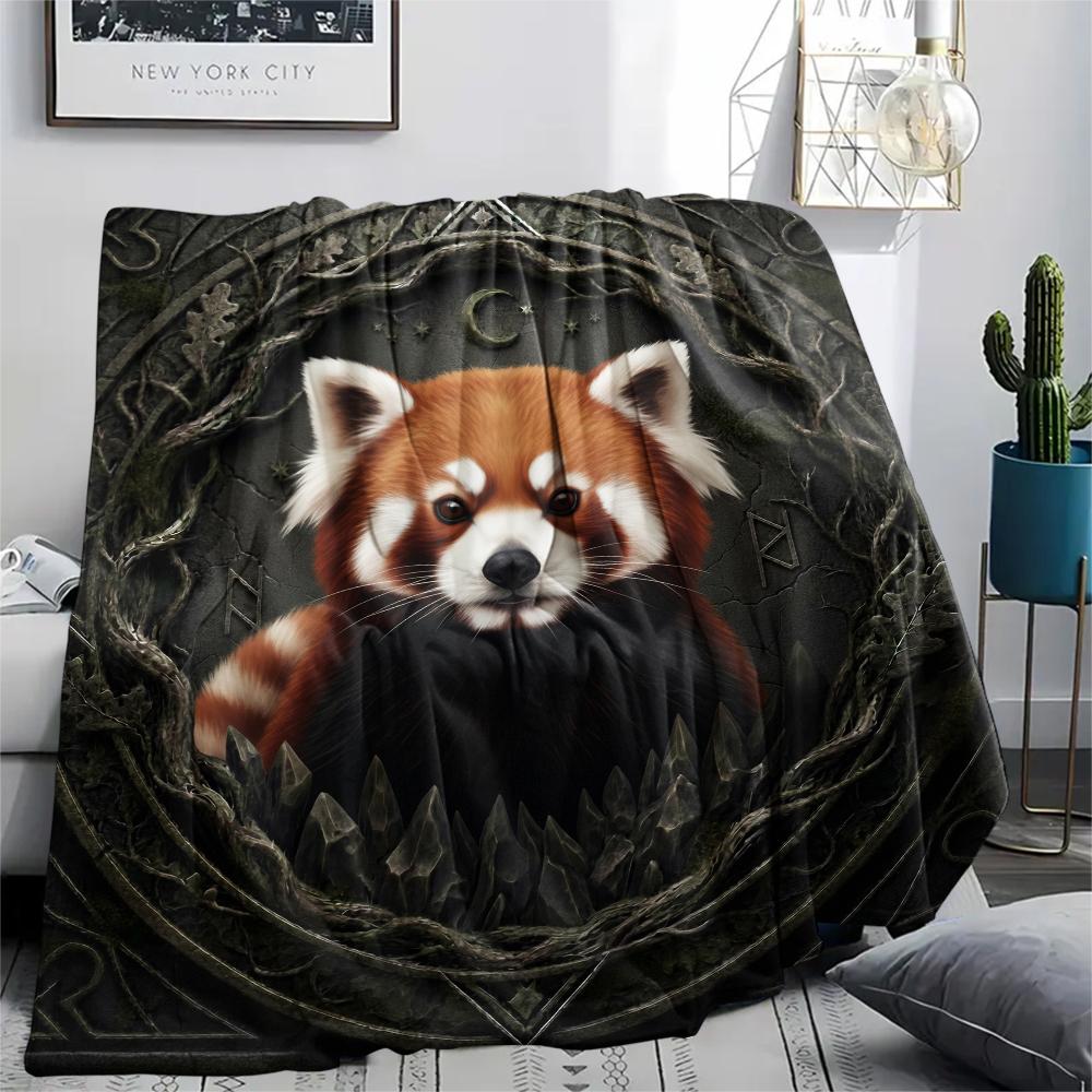 Black Red Panda pattern Flannel Blanket, High quality Comfortable for All Seasons, Home Decor, Warmth and Comfort, Perfect for Gifts.