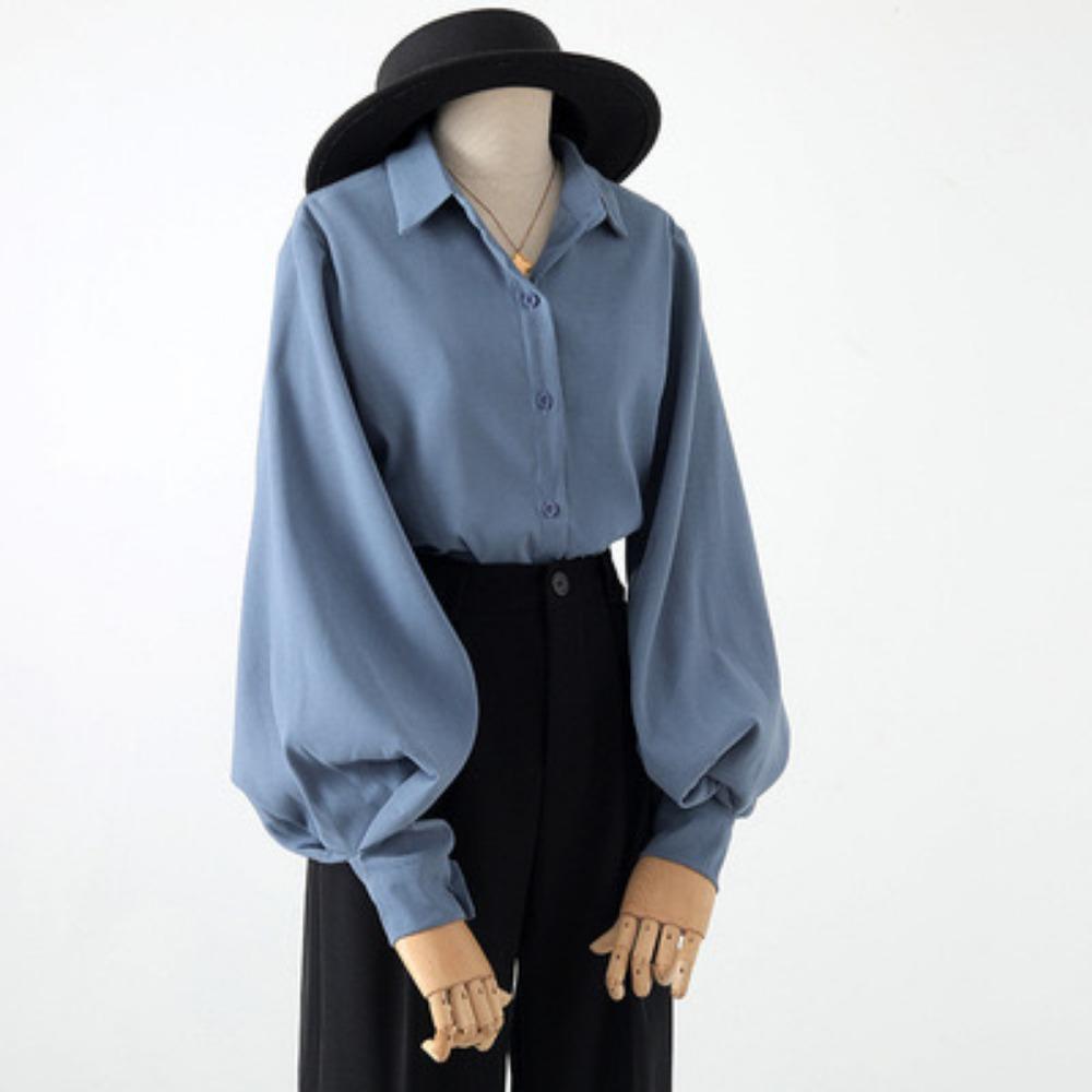 

Женские блузки в стиле весна-осень, рубашки, длинные рукава-фонарики, воротник-стойка, свободные блузы, топы XL