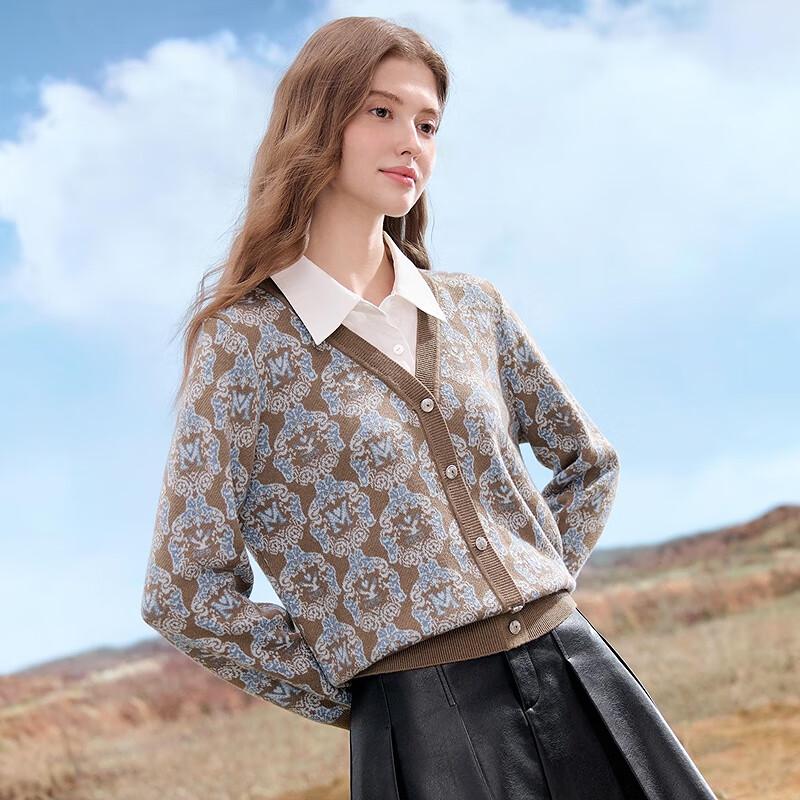 BETU Women's Autumn Jacquard Faux Two-Piece Long-Sleeve Knit Top