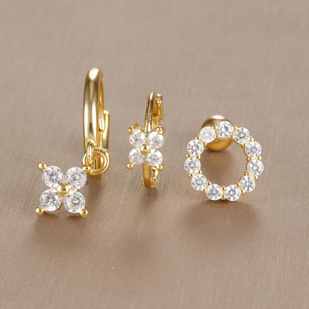 3-teiliges Vintage-Design-Set mit vier Zirkonia-Creolen für Frauen, winziger Knorpelpiercing-Ohrring aus Edelstahl, Schmuckgeschenk