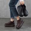 Women's Retro Handmade Genuine Leather Platform Ankle Boots - 2025 Design, Knitted Thick Sole, First Layer Cowhide Cotton Boots