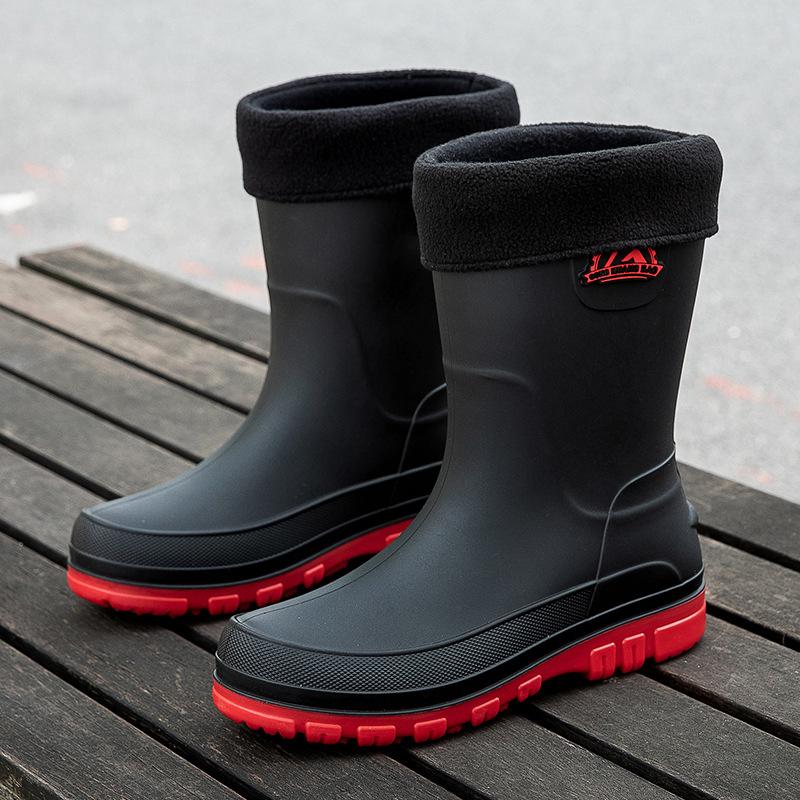 Gongminbao Fashion Men's Medium Tube Bundle Rain Shoes Waterproof Shoes Wear-resistant Non-slip Rain Boots Four-season Rubber Shoes Cover Feet