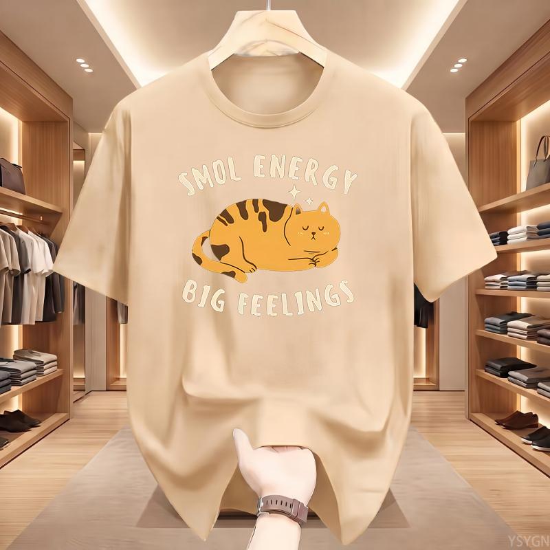 Smol Energy Big Feelings Cat T-shirts Cotton Short Sleeve Round Neck Tshirt Men Women Summer Clothes