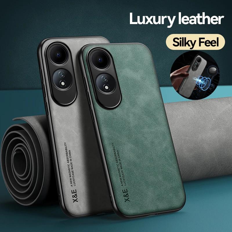 Luxury Leather Case For OPPO A60 4G A79 A58 A78 A98 A57 A97 A96 A95 A53 A32 A74 Cover With Metal Plate Support Car Hold