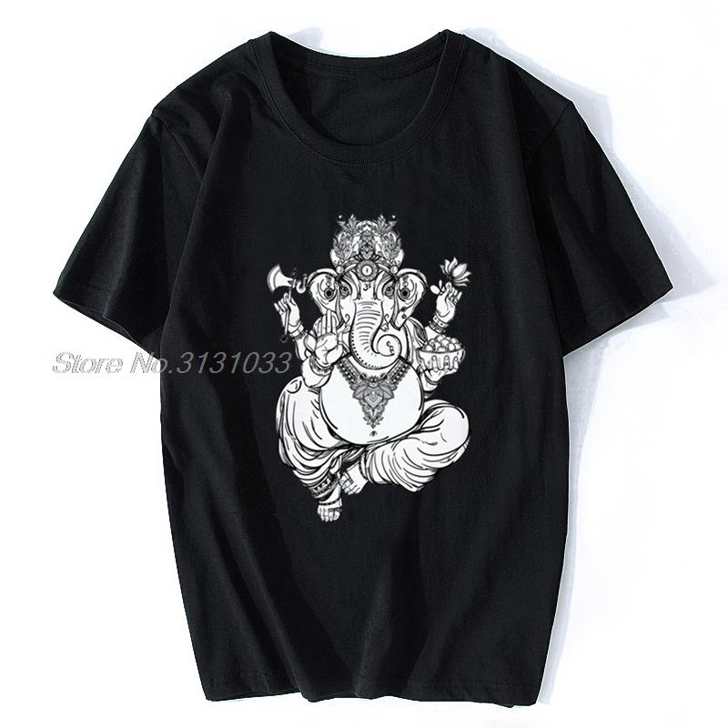 Ganesha Tshirt Elephant God T Shirt Unisex Black White Tshirt Simple Casual Birthday Gift Cotton Tops Tee Harajuku Streetwear