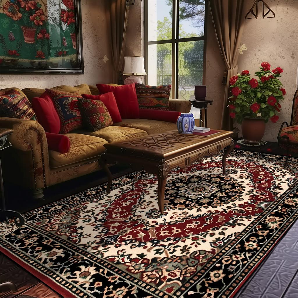 Living Room Retro Persian Style Carpet Home Decoration Lounge Coffee Table Rugs Soft Bedroom Non-slip Bedside Floor Mat Washable