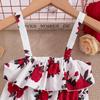 Girls' Fashionable Red Jumpsuit 2025 Summer Children's Sweet Jumpsuit