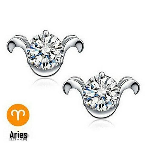 Wei Hua Retro Zodiac Silver-Plated Zircon Stud Earrings for Women