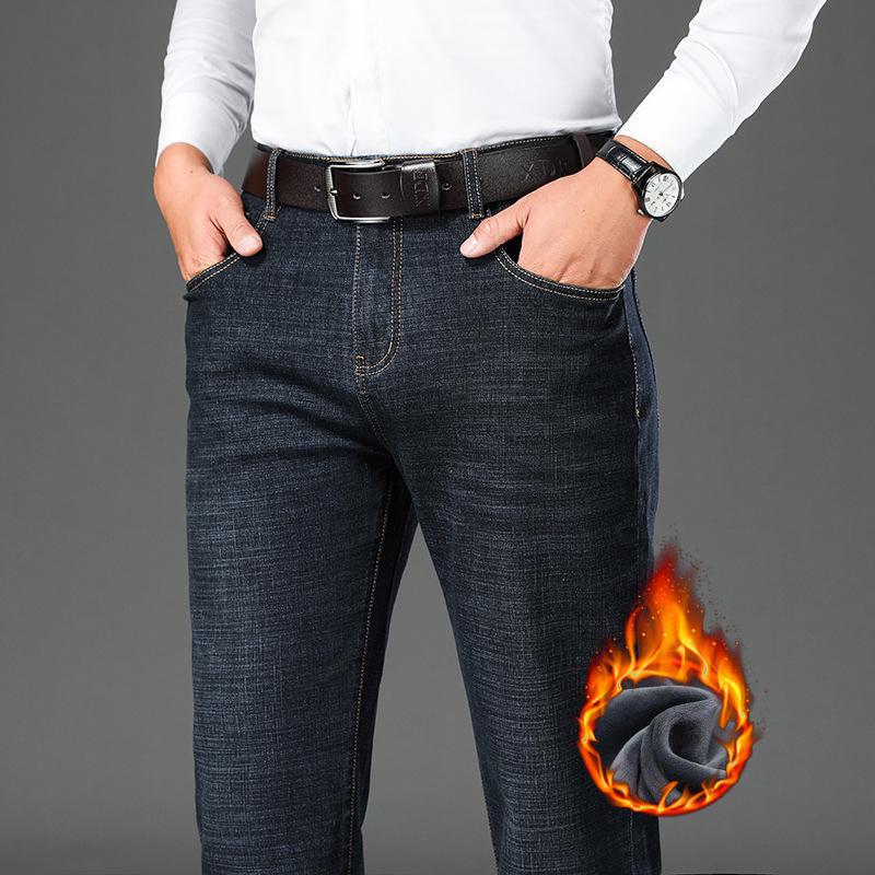 Men's Elastic Straight-Leg Jeans for Middle-aged Dads - Loose Fit, Spring/Autumn Trousers