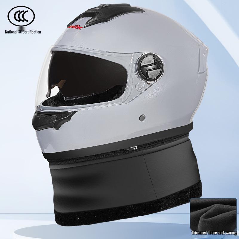 Electric Motorcycle Helmet with Detachable Neck Warmer - Windproof, Winter Warm, Full Face for Men and Women