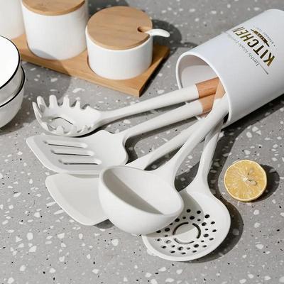 Conjunto de Utensílios de Silicone Premium Espátula Antiaderente Pá Cabo de Madeira Conjunto de Utensílios de Cozinha com Caixa de Armazenamento Ferramentas de Cozinha