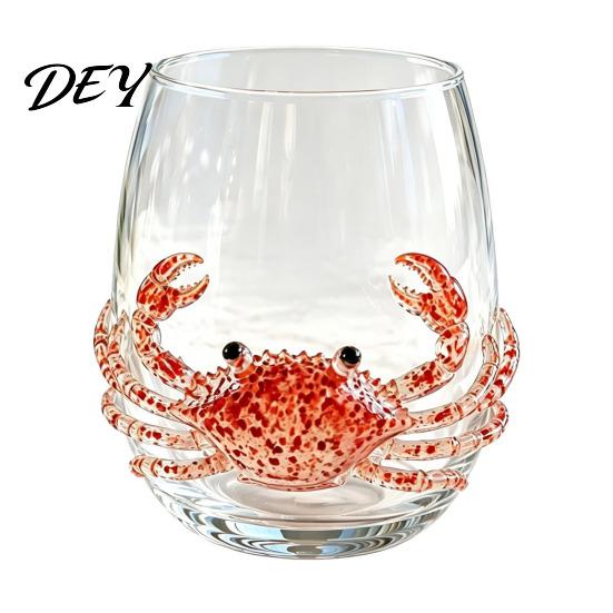 Handcrafted Artistic Glassware Octopus Glass Tumbler, 350ml Stemless Wine Glass, Whale Dolphin Turtle Sea Creature Cup Drinking Cup, for Ocean Lovers