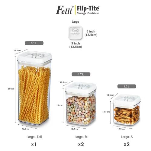 Felli FlipTight Food Storage Containers with Airtight Lids, Large Variety, 5-Piece Set