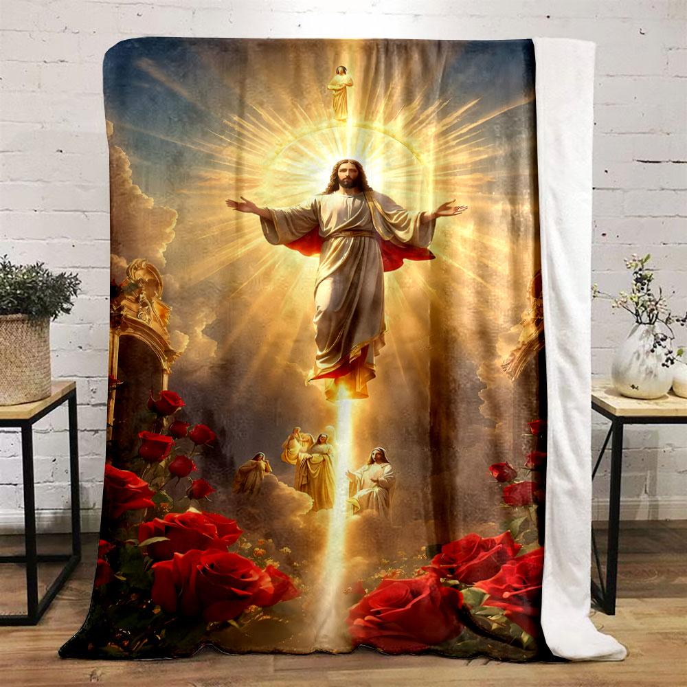 Jesus Roses Halo Blanket  Printed Blanket for Living Room Bed Couch lunch break Soft Cozy Blanket for Friend's festival Gift