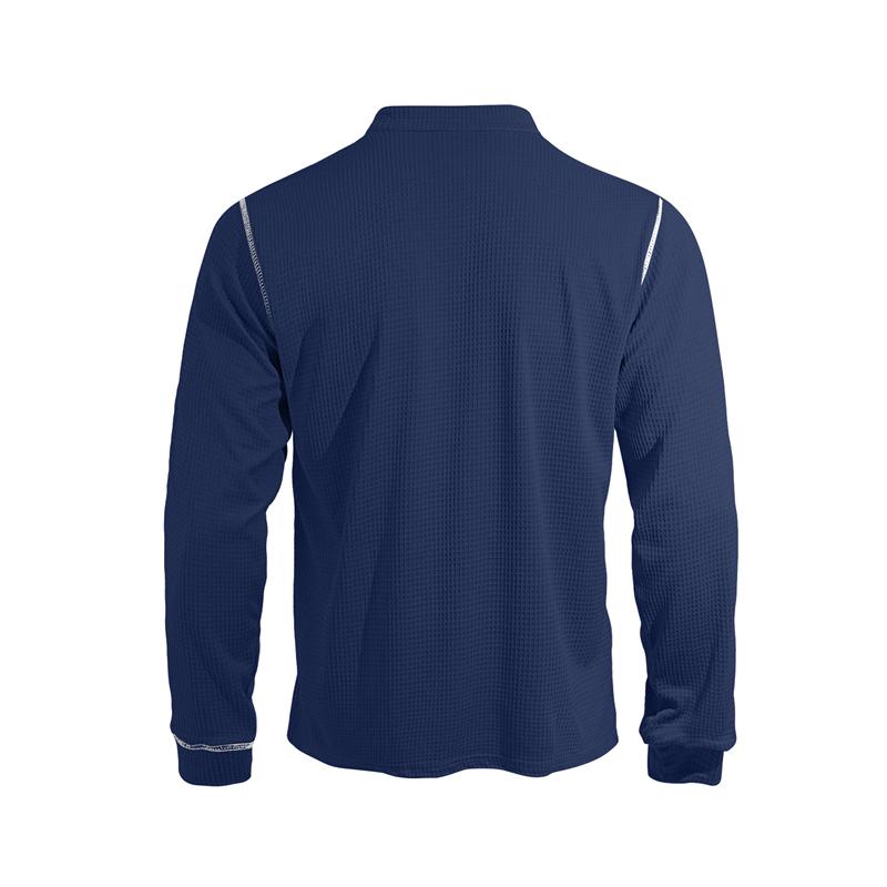New Men's Waffle Long-sleeved Shirt with Patch-style Buttons, Henry Collar, Pocket-style Casual Outdoor Sports Men's Polo Shirt