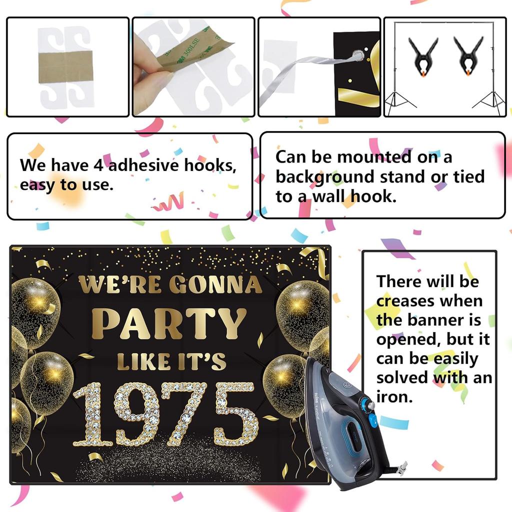 We’re Gonna Party Like It’s 1975 Birthday Banner Backdrop, Cheer To 50 Years Birthday Banner, 50th Birthday Party Supplies for Men Women