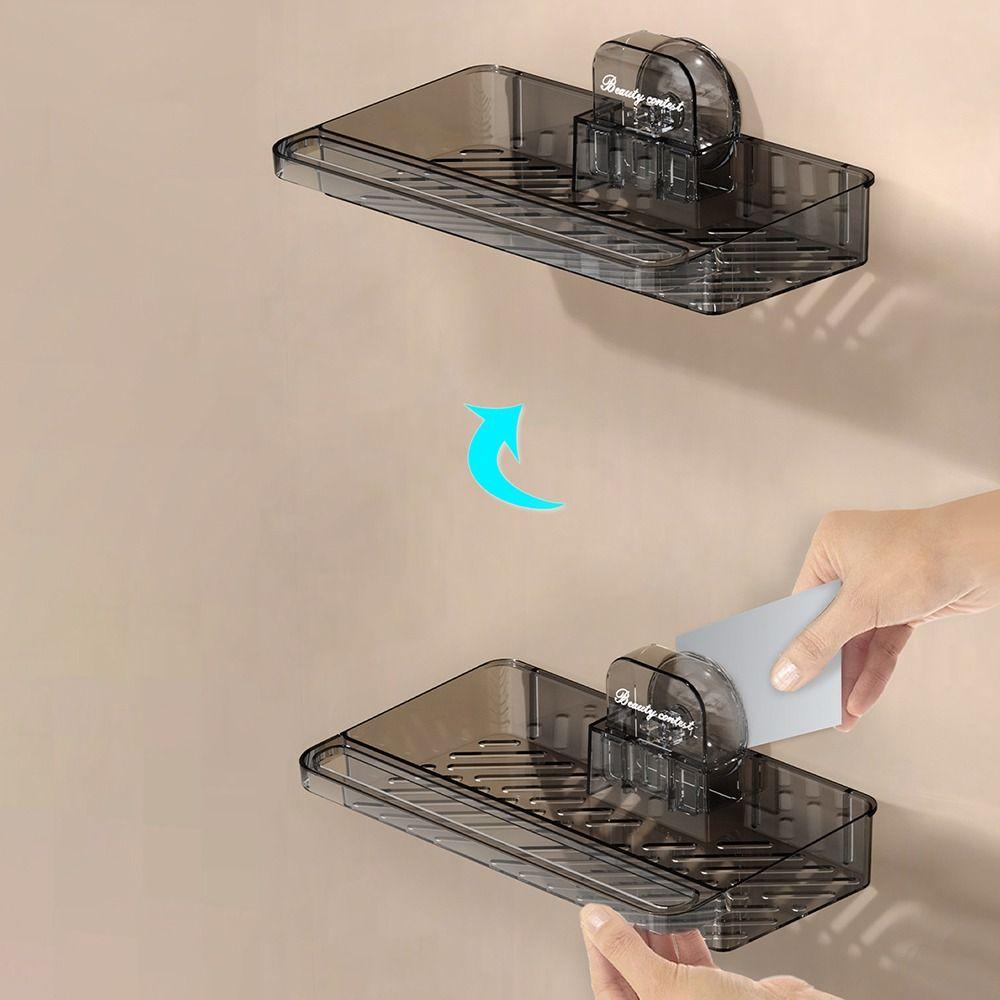 No-Drill Suction Cup Shower Shelf Transparent Wall-Mounted Storage Holder  Kitchen