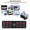 6 Gang Red LED Rocker Switch Panel with Alarm Voltmeter for Car RV Boat Yacht Marine 12V