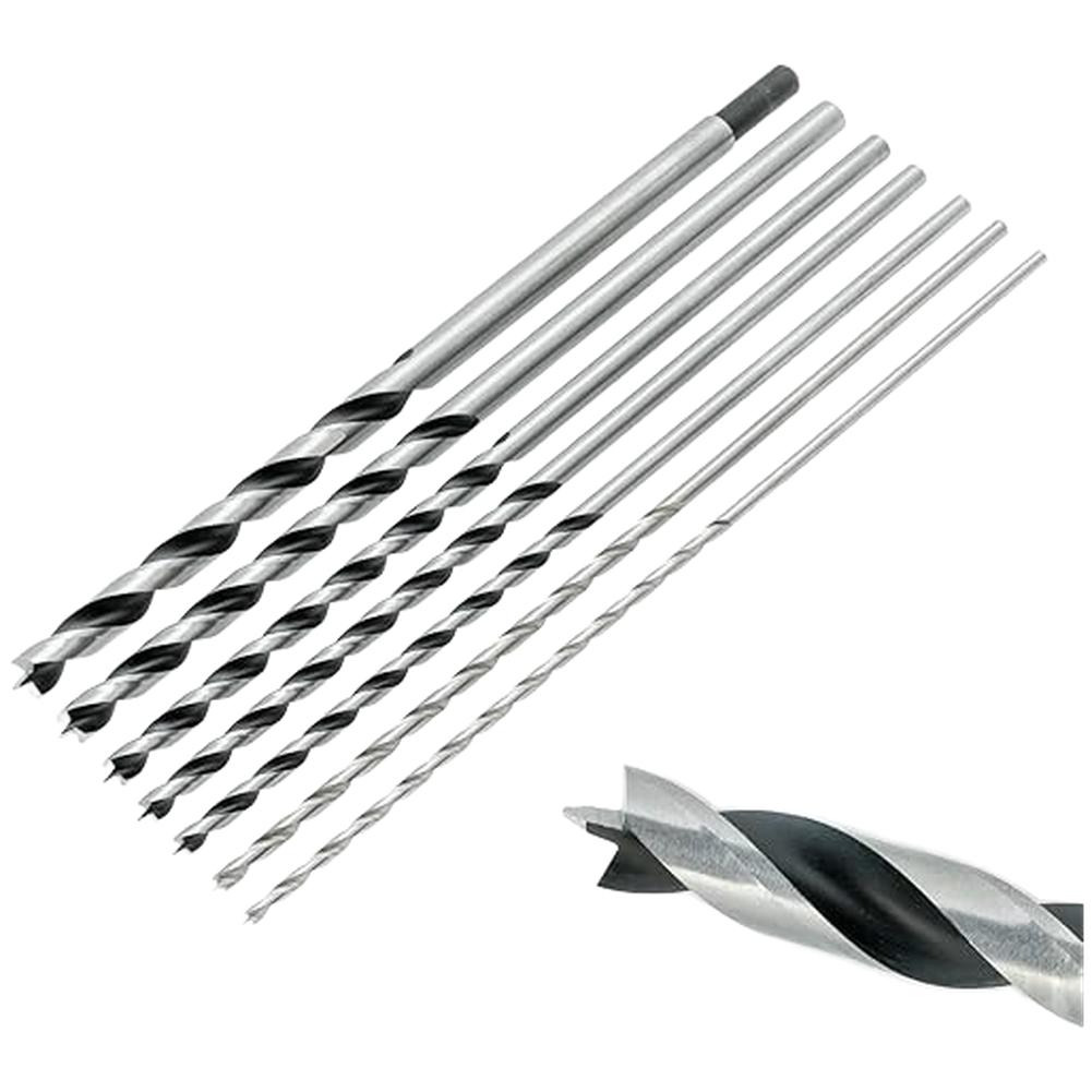 7pcs Drill Bit Long Wood Drill Bit Set 4-12mm Spiral Brad Point Bits 300mm Length For Deep Drilling Woodworking Tools Parts